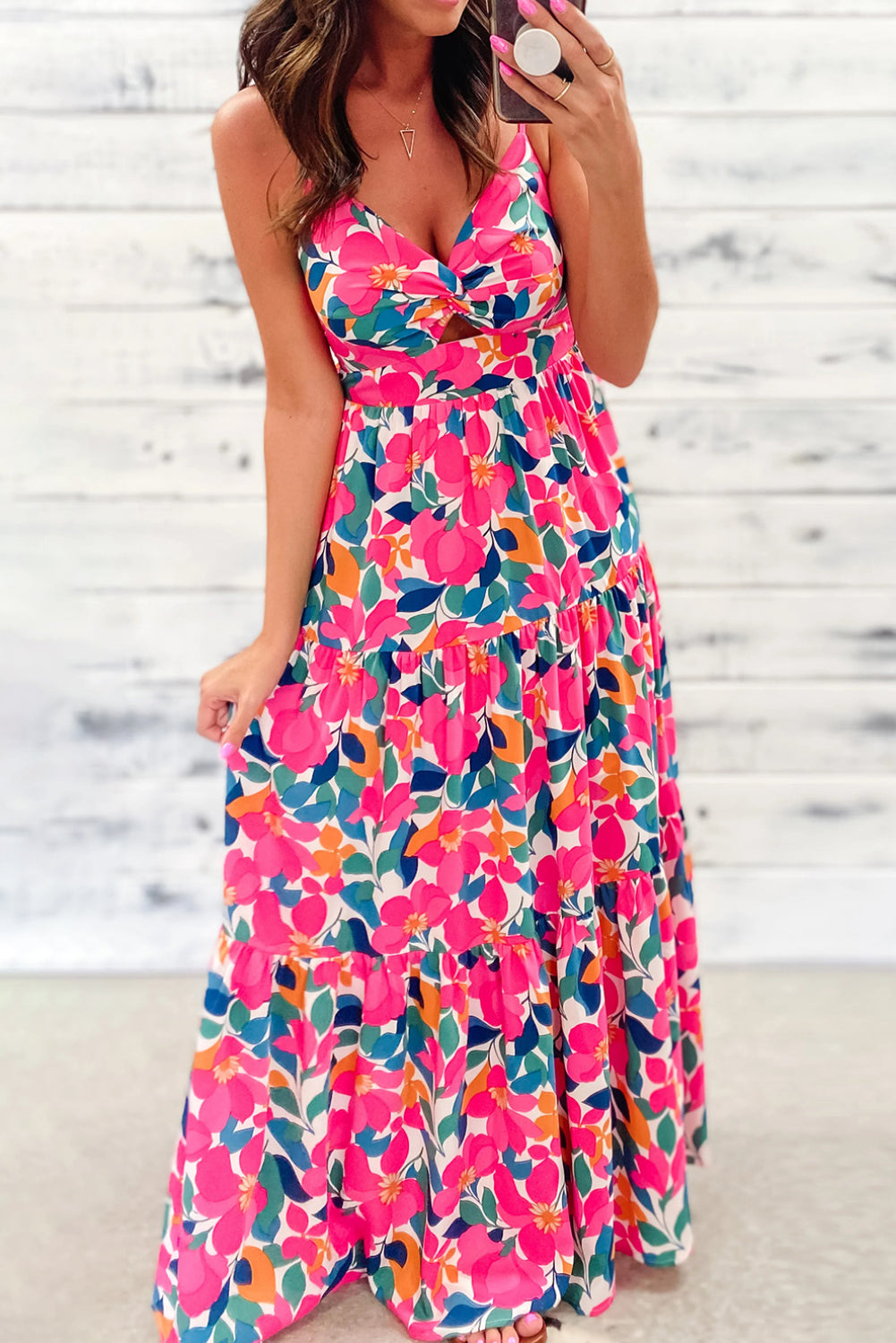 Rose Floral Twist V Neck Tiered Cami Maxi Dress - Eloy Royal