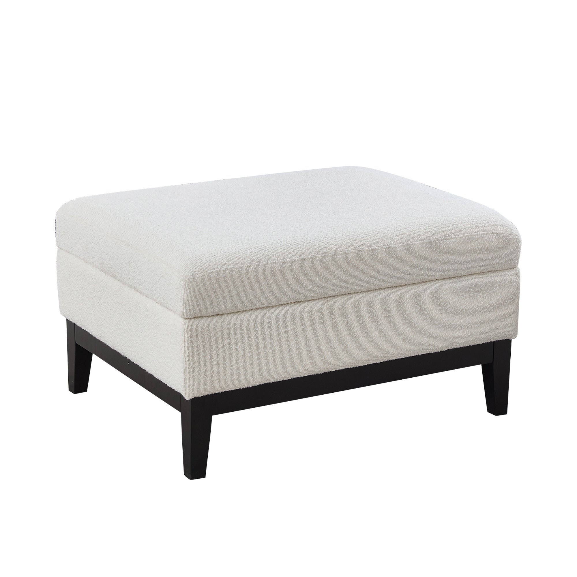 33.86'W Upholstered Wood Base Storage Ottoman with Reversible Lid Coffee Table, Foot Stool Square Footrest with Rubberwood Legs for Living Room Bedroom Entryway and Office, Ivory Boucle.