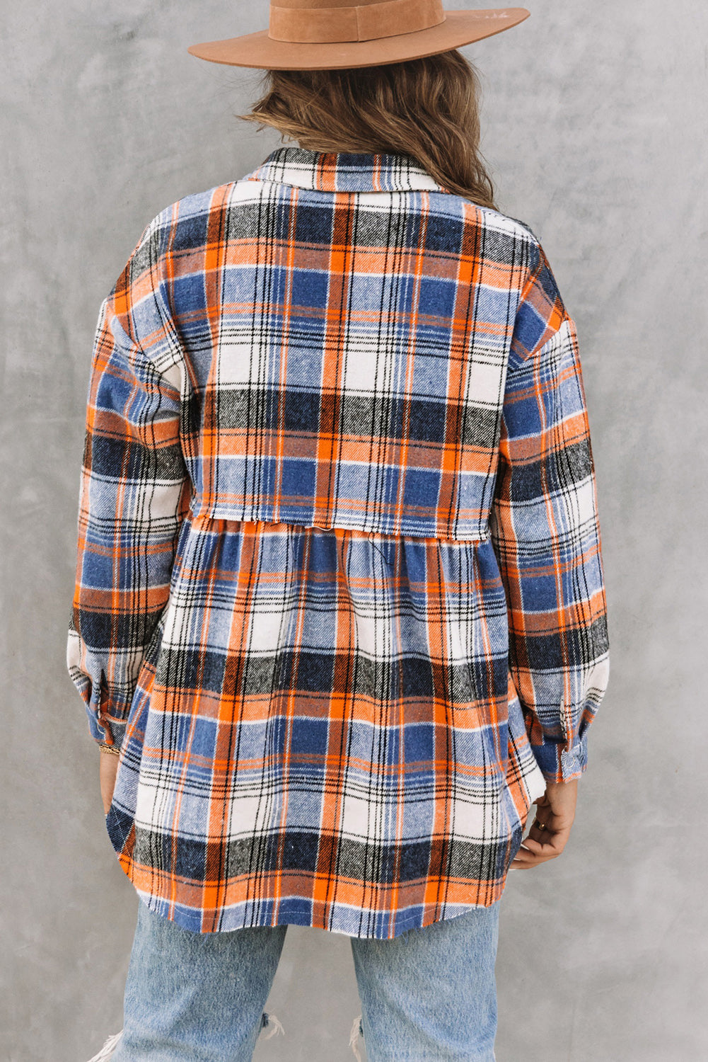 Wholesale Multicolor Plaid Snap Button Casual Raw Hem Shirt Shacket - Eloy Royal