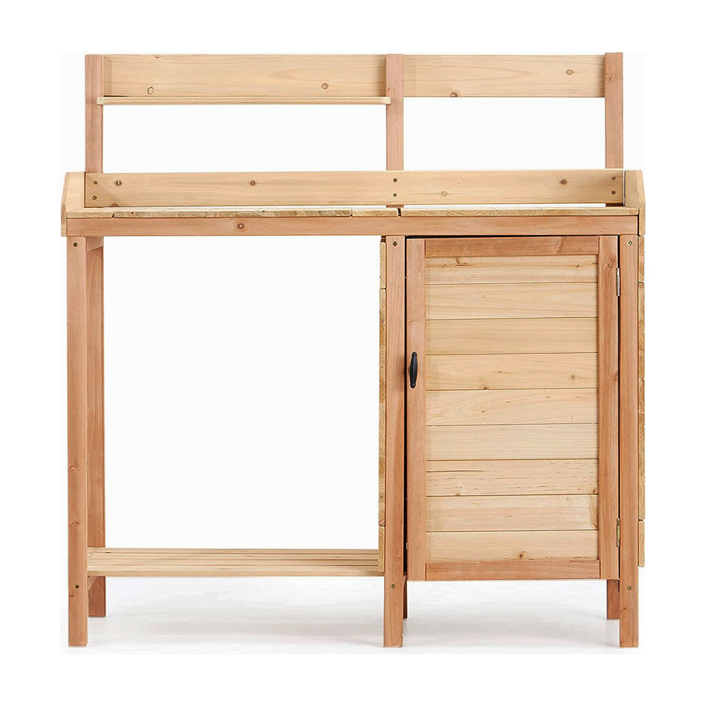 Outdoor Wooden Potting Bench Table with Sink, Garden Workstation in Reddish Brown and Yellow, Solid Wood Construction, 42 x 17 x 43.5 Inches