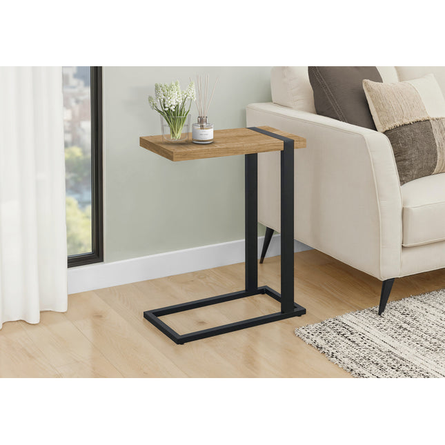 Accent Table, 25'h, C-shaped, End, Side, Snack, Living Room, Bedroom, Mango Wood-look Laminate, Black Metal, Contemporary, Modern