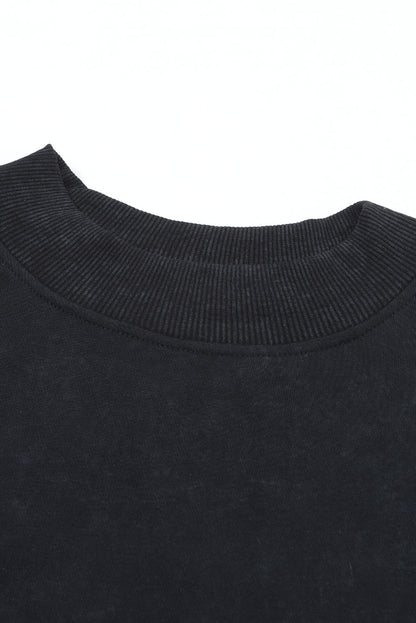 Black Plain Drop Shoulder Crew Neck Pullover Sweatshirt