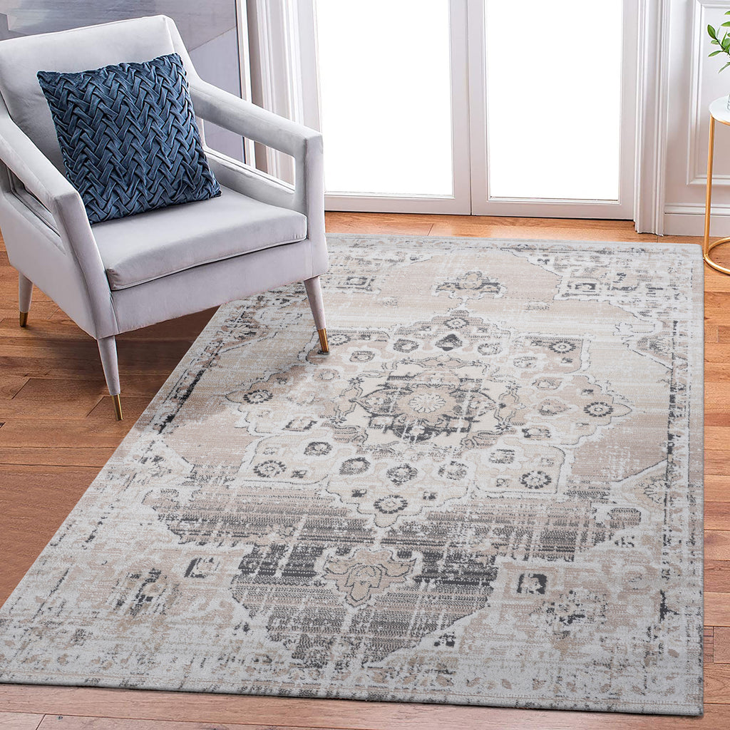 LOOM & LUXE Collection 8X10 Cream/Beige /Medallion Non-Shedding Living Room Bedroom Dining Home Office Stylish and Stain Resistant Area Rug