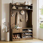 Hall Tree with Bench, 5-in-1 Entryway Storage, 3-Layer Flip Shoe Cabinet, 7 Coat Hooks, Drawer, 42.9' x 15.94' x 70.86', Country Walnut