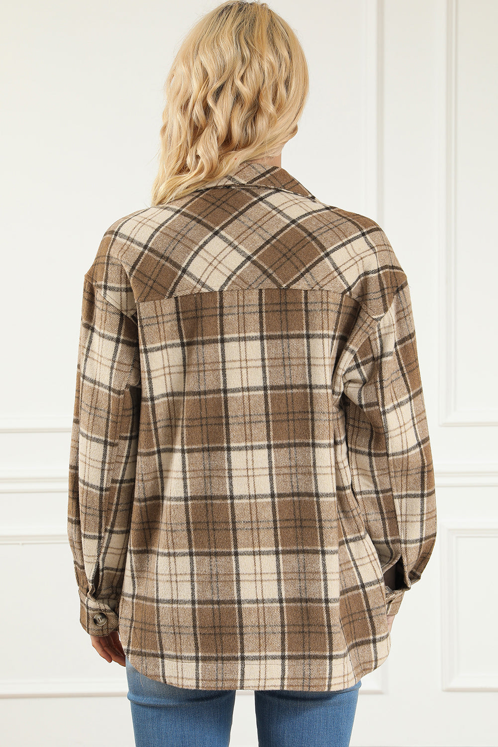 Brown Plaid Print Chest Pockets Shacket - Eloy Royal