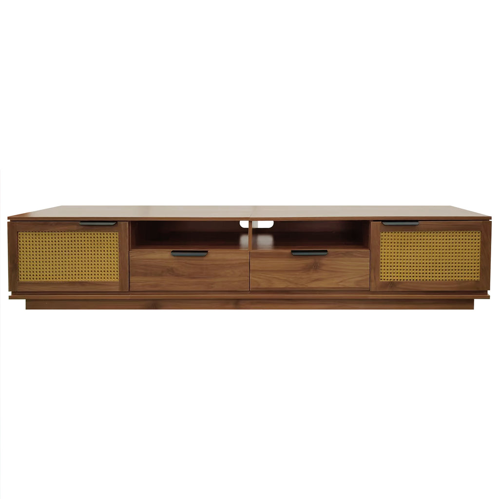 78-Inch TV Stand for TVs up to 85-inch, Media Console with Rattan Front Panels, Two Drawers and Open Shelving for Living Room,Modern Entertainment Center