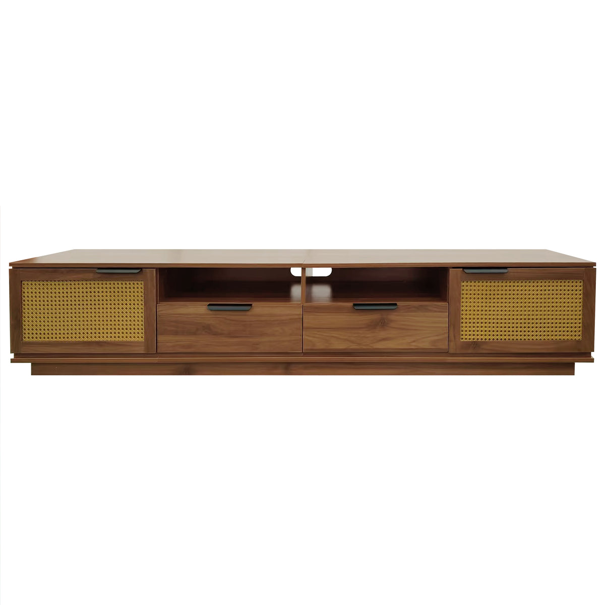 78-Inch TV Stand for TVs up to 85-inch, Media Console with Rattan Front Panels, Two Drawers and Open Shelving for Living Room,Modern Entertainment Center