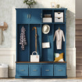 U-Can Farmhouse Entryway Hall Tree with Coat Hooks, Cabinets, and Drawers