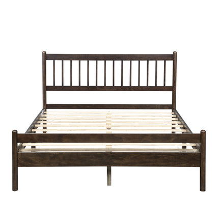Traditional Style Queen Size Bed with Headboard and Footboard, Pinewood Bed with Strengthened Bed Frame ,Brown