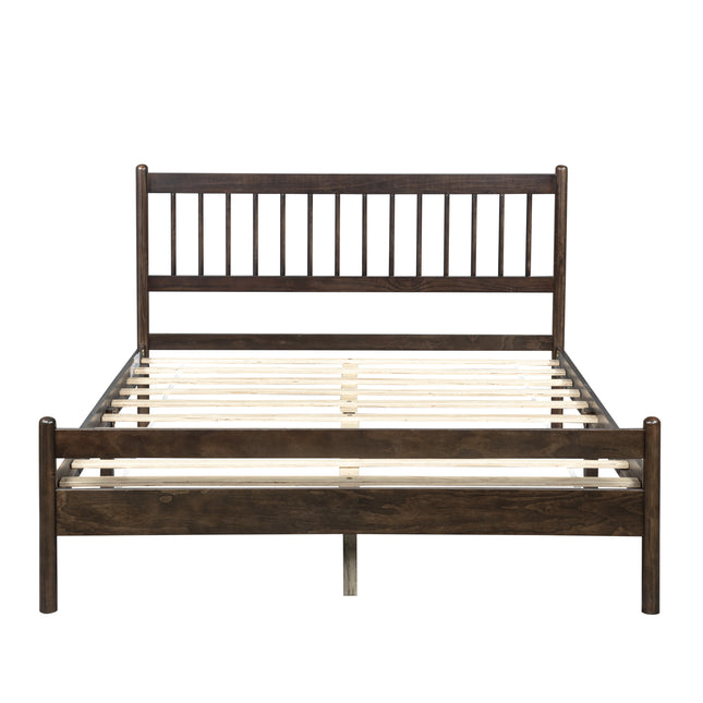 Traditional Style Queen Size Bed with Headboard and Footboard, Pinewood Bed with Strengthened Bed Frame ,Brown