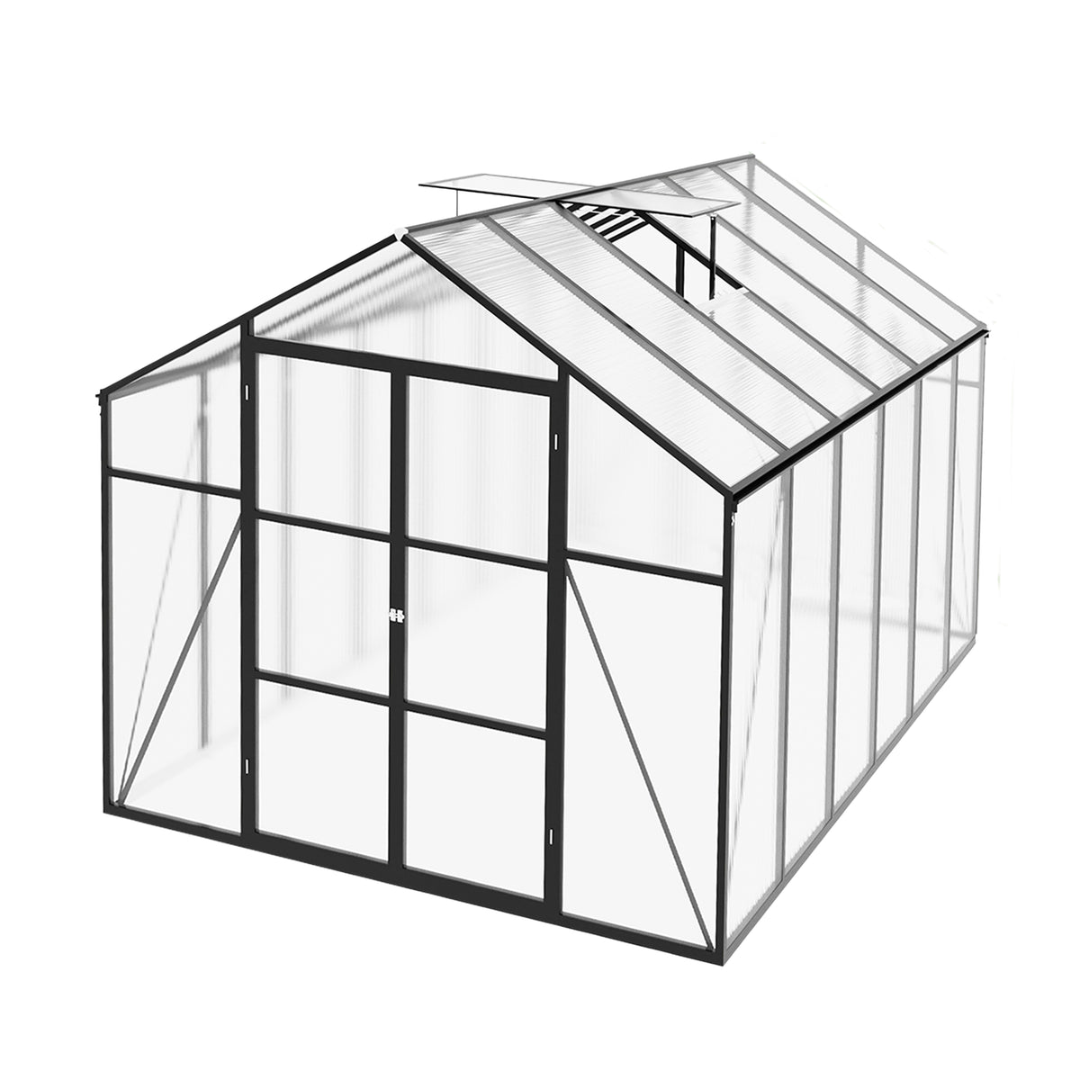 Newly Design Greenhouse 8x12 FT Polycarbonate Greenhouse with Raised Base and Anchor Aluminum Frame in Black for Outdoor Backyard All Season Use
