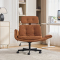 Criss Cross Chair with Adjustable Armrests & Wheels & Headrest, PU Lounge Vanity Desk Chair with Wide Seat for Cross-Legged Sitting, Swivel Task Office Chairs for Home, Makeup, Gaming, Office, Brown