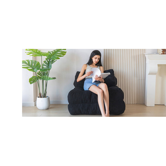 Folding single chair, adjustable and convertible sofa bed, comfortable fluffy lazy sofa in living room, bedroom, apartment, dormitory, black.