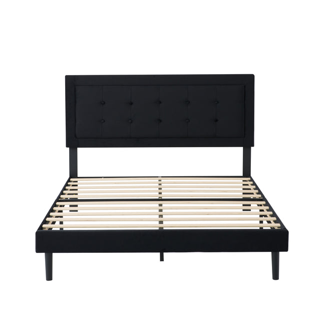 Full Size Upholstered Platform Bed Frame with Wood Slats Support, Black