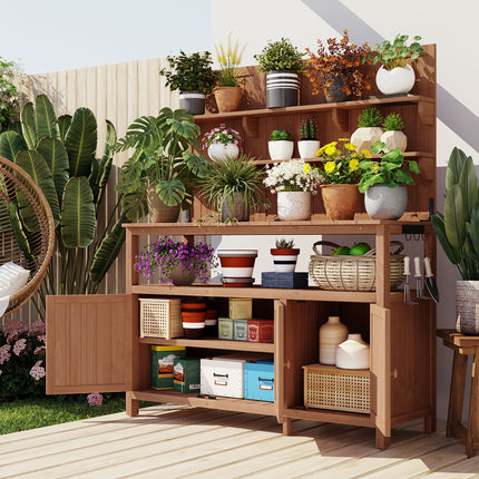 50.2 in Solid Fir Wood Garden Workstation with 2 Cabinets