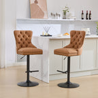 A&A Furniture,Aged and Retro PU Swivel Barstools Adjusatble Seat Height from 26-33 Inch, Modern Bar Stools with Backs Comfortable Tufted for Home Pub and Kitchen Island (Orange,Set of 2)