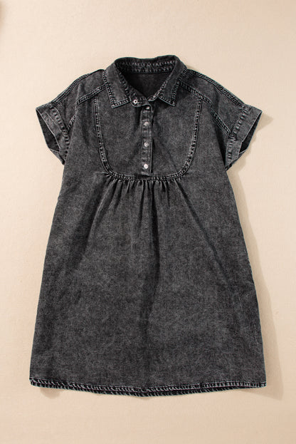 Black Vintage Snap Buttoned Mini Denim Dress - Eloy Royal