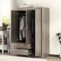 3-Door Wardrobe with 2 Drawers, Wood Grain Effect in Gray(OLD SKU:LP006001)