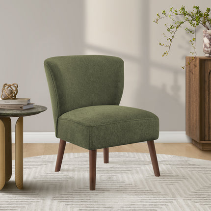 Accent Chair, 33' H, Upholstered, Living Room, Bedroom, Green Fabric, Walnut Solid Wood Legs, Mid Century, Modern