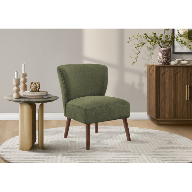Accent Chair, 33' H, Upholstered, Living Room, Bedroom, Green Fabric, Walnut Solid Wood Legs, Mid Century, Modern