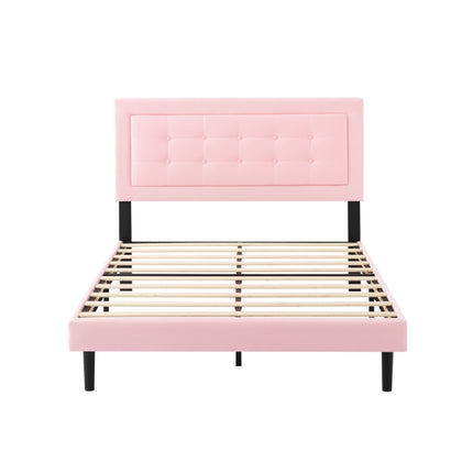 Full Size Upholstered Platform Bed Frame with Wood Slats Support, Pink