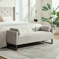 63.98'Wide Upholstered Flip-top Storage Accent Bed Bench, Chenille Footrest Ottoman with Armrests&Backrest&2 Bolster Pillows Metal Legs for Living Room,End of Bed , Entryway Bedroom, Light gray