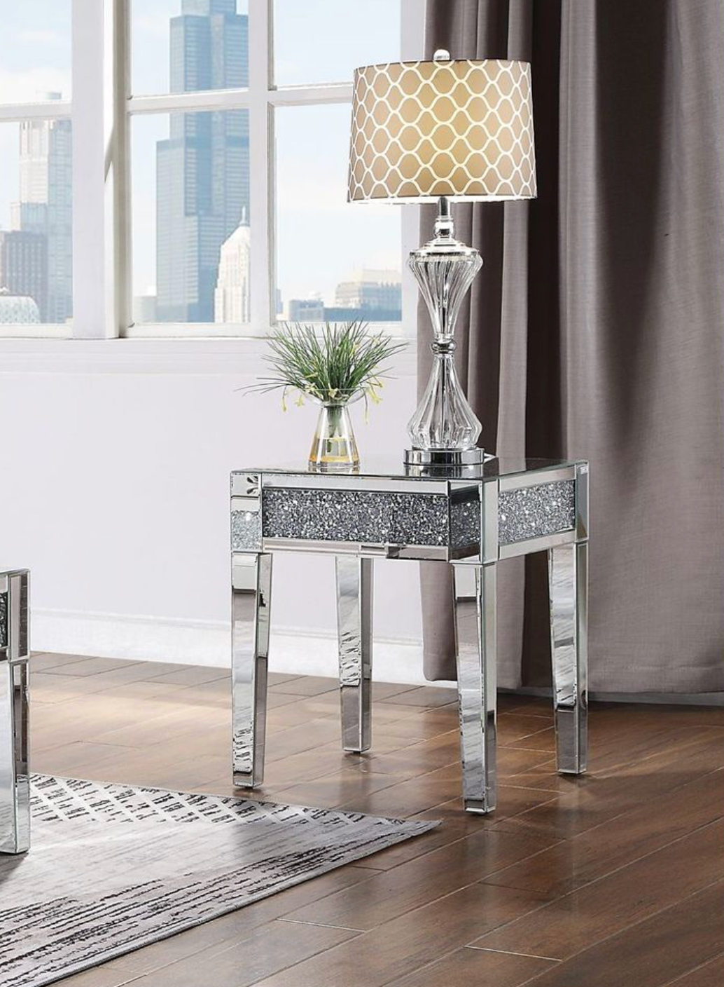 Noralie Mirrored & Faux Diamonds End Table