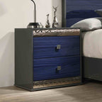 Glam Style 1pc Nightstand Chrome Molding Metal Side Glide Ash Gray And Indigo Blue Finish Bedroom Furniture