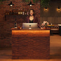 Mono Walnut Modern Reception Desk w Transaction Counter Laminate Desktop Multifunctional Standing Front Desk for Home,Office,Salon,Spas,and Lobby