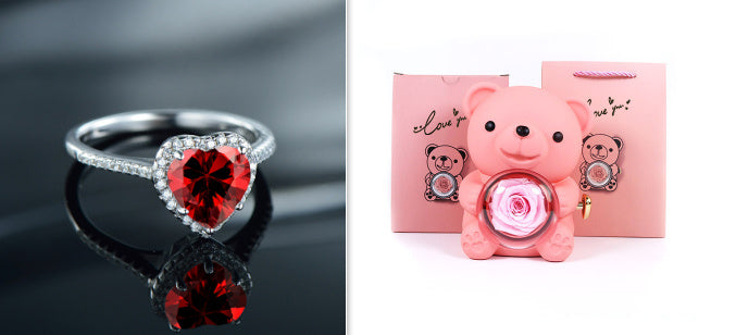 Eternal Rose Teddy Bear Gifts Box With Necklace Rotate Rose Jewelry Box Valentine Wedding Storage Gift Case For Women Girlfriend