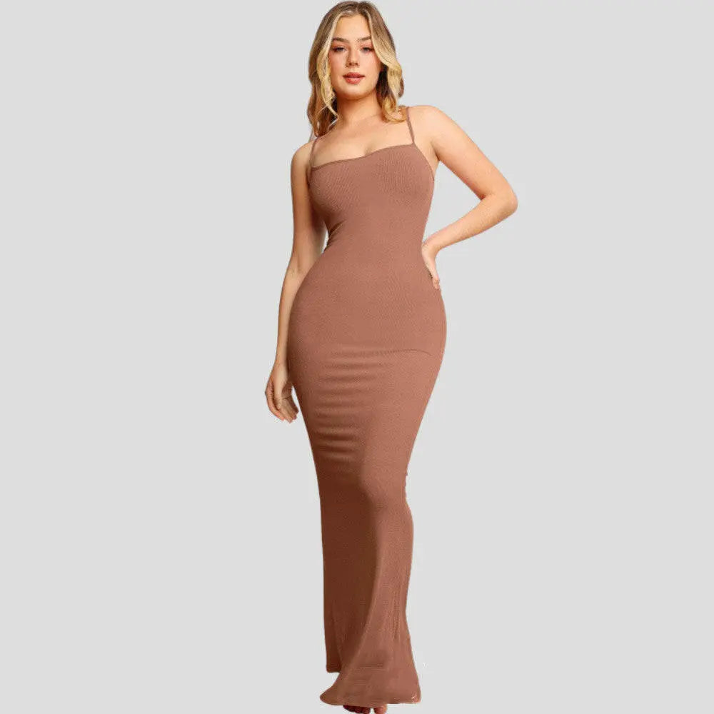 Women's Shapewear Dress Jumpsuit Tummy Tuck Lift Corset Open Crotch Suspender Tight Long Skirt Chest Pad Bodysuit Dress.