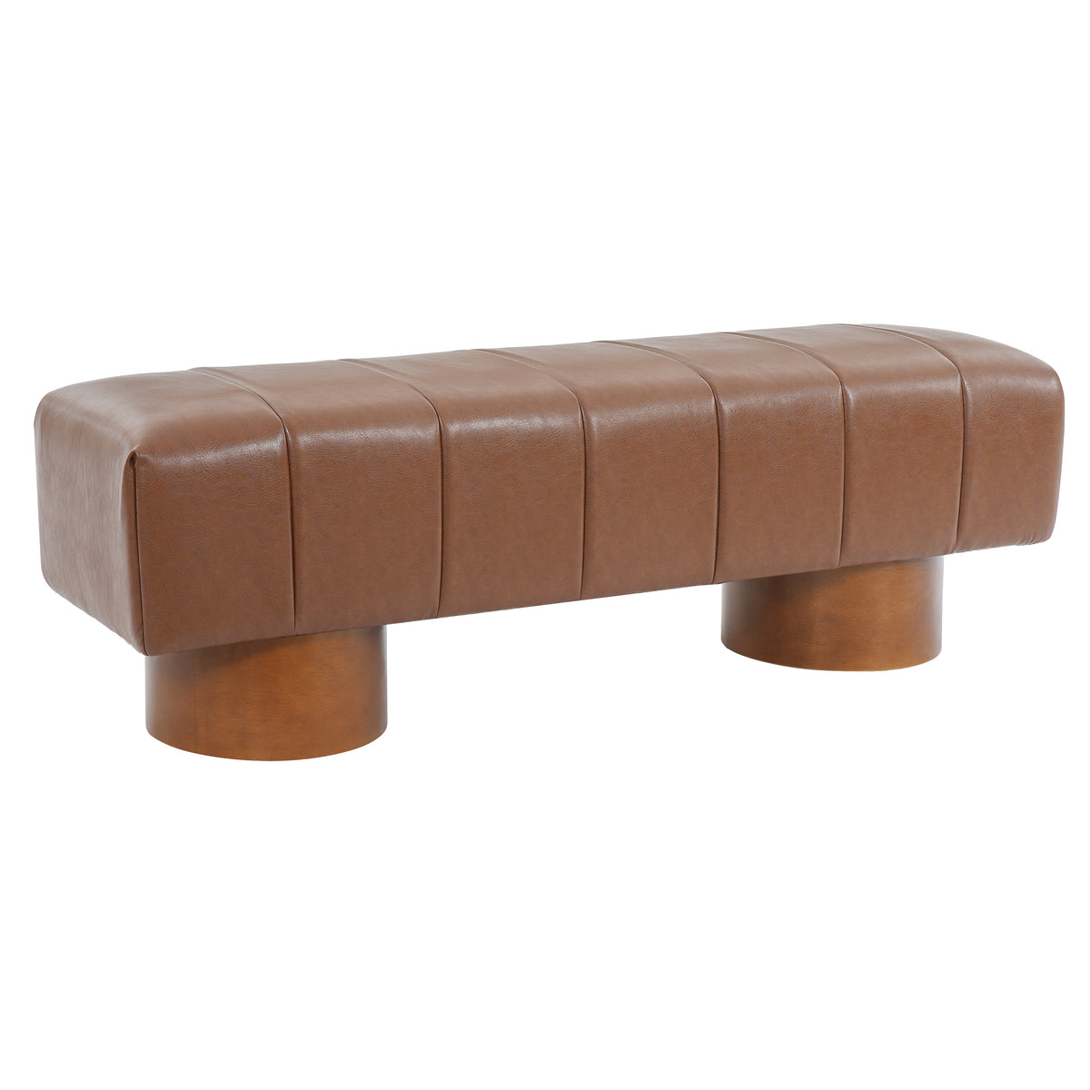 Brown PU Upholstered Indoor Dining Bench with Rubber & Plywood Frame, 61.02' L Modern Accent Bench, 250 lbs Capacity