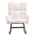 Rocking Chair Nursery, Glider Rocking Chair with Soft Seat and High Backrest, 250 lbs Weight Capacity Teddy Fabric, Upholstered Glider Rocker Chair for Nursery, Bedroom, Living Room, Ivory White