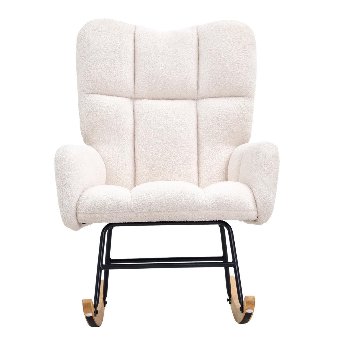 Rocking Chair Nursery, Glider Rocking Chair with Soft Seat and High Backrest, 250 lbs Weight Capacity Teddy Fabric, Upholstered Glider Rocker Chair for Nursery, Bedroom, Living Room, Ivory White