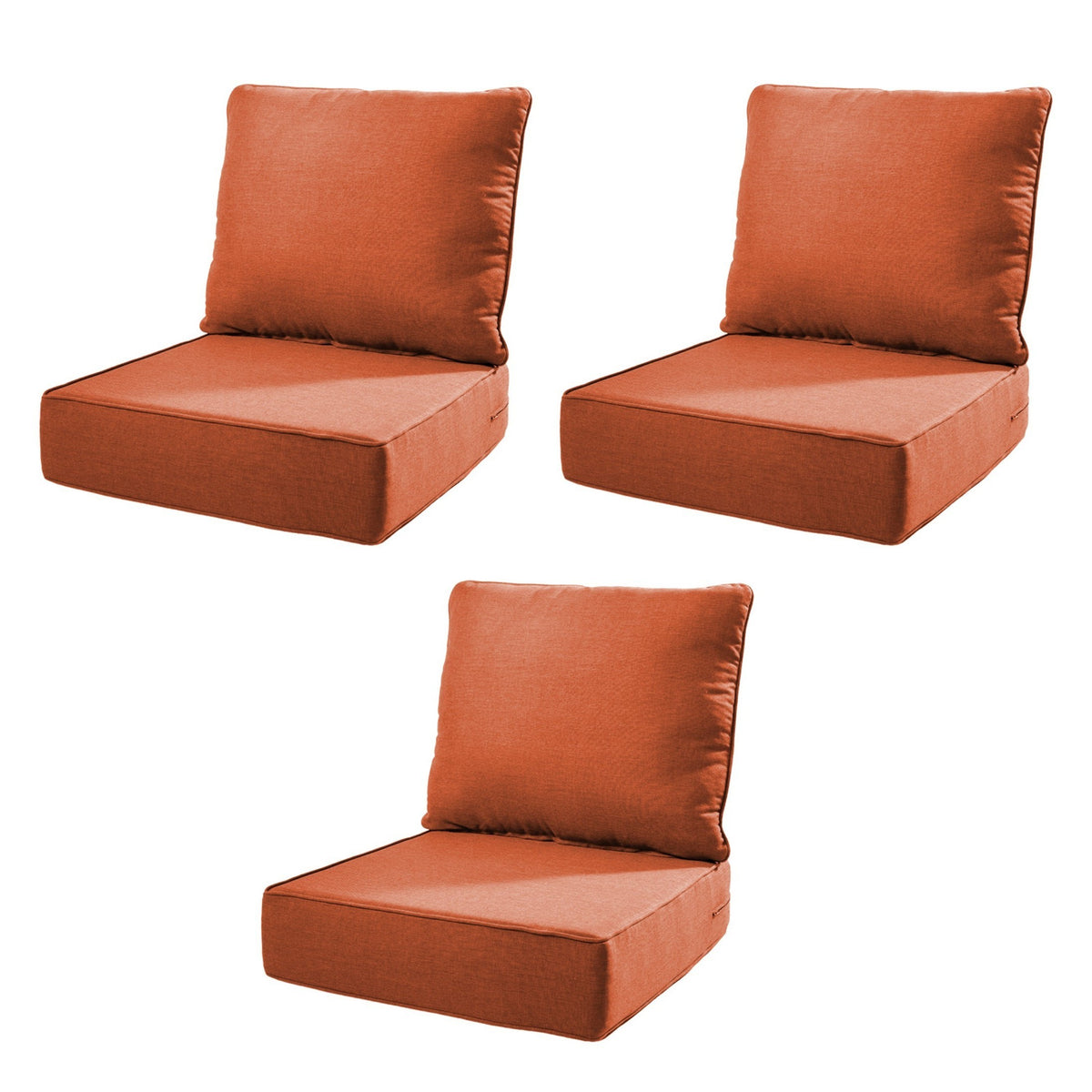 6' Thicker Outdoor Chair Cushion 3 Sets-24'x22'x6' Waterproof Patio Furniture Cushions with Removable Cover 28D High Density Sponge Filling Thicken Outdoor Patio Cushions-Orange