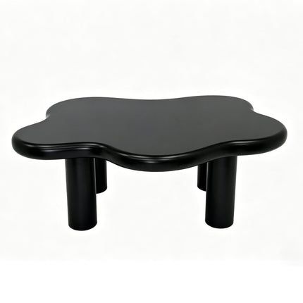 Cloud-Shaped Coffee Table with 4 Round Legs, Black MDF, 40-Inch Living Room Centerpiece