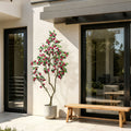 7FT Artificial Bougainvillea Tree with Realistic Rose Red Silk Flowers, Tall Faux Flowering Plant in Pot for Indoor Outdoor Home, Living Room, Patio Decor,1pc/set,with white basin, non-removable