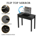 Makeup Vanity Desk with Mirror - 3-Level Adjustable LED Lighting, Flip-Top Storage 2 Drawers & 3 Removable Organizer Boxes, Multifunctional Compact Dressing Table for Bedroom, 15.75 Inch Width-Black - Eloy Royal