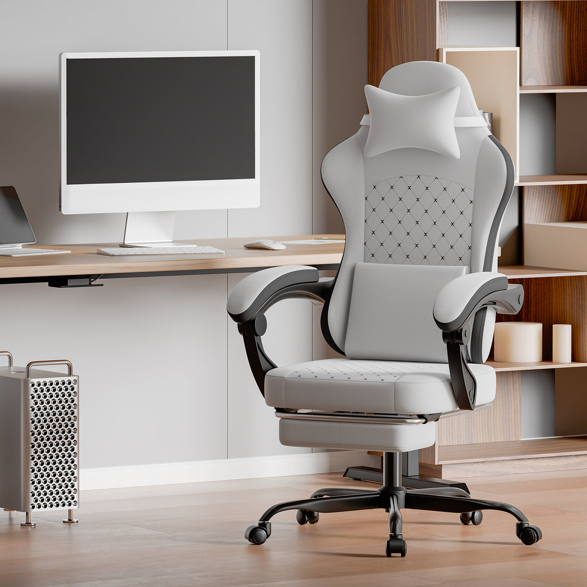 Gaming Chair with Massage,Ergonomic PC Gaming Chair Computer Chairs with Footrest Comfortable Headrest and Lumbar Support, High Back WHITEBLACK