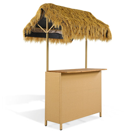 Hawaiian-style Bar Height Patio Set with PE Grass Canopy with Outdoor Bar