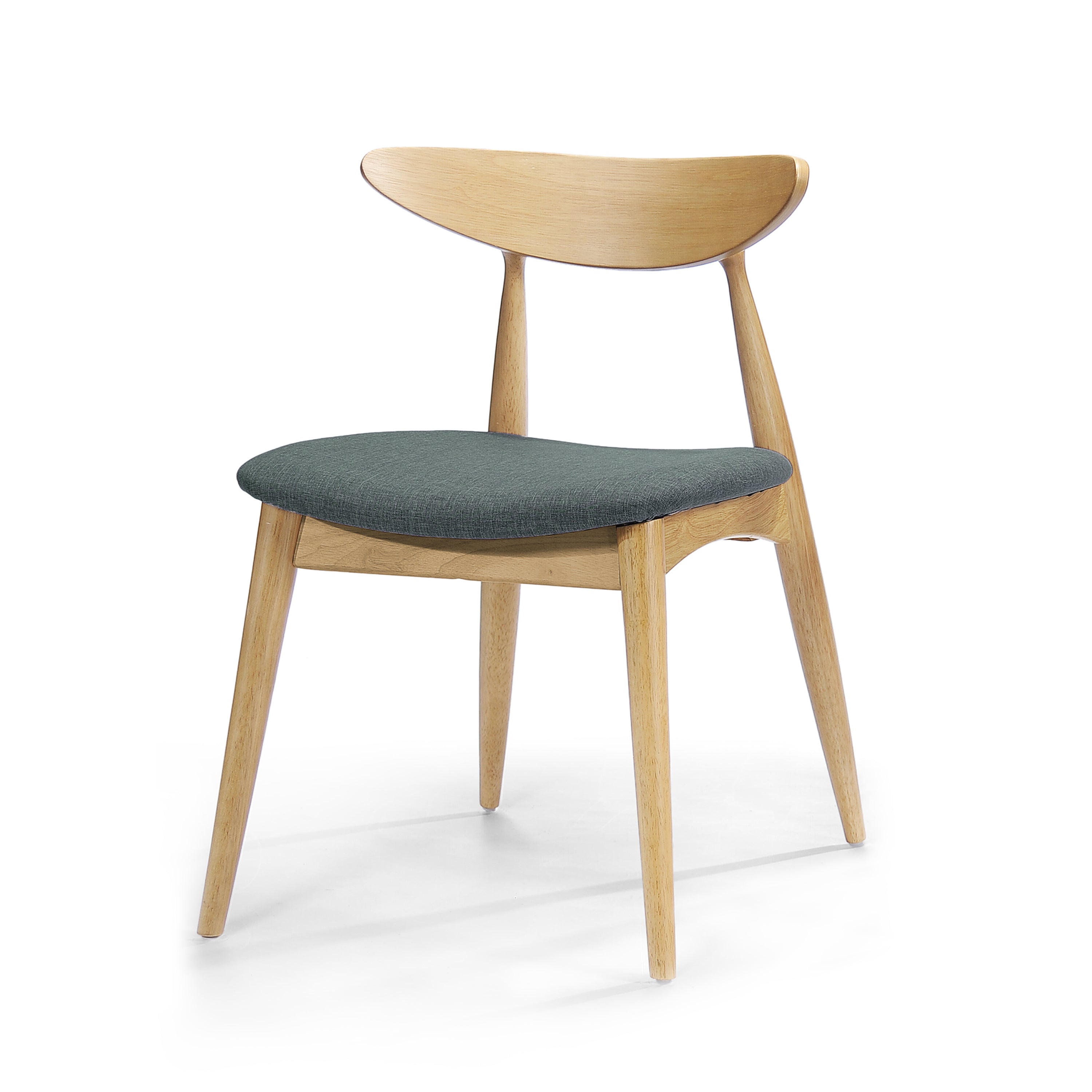 Set of 2 Retro Rubberwood Dining Chairs with Ergonomic Back and Plush Cushions in Natural+Gray, Solid Rubberwood Frame with TSCA-Certified Foam Seats