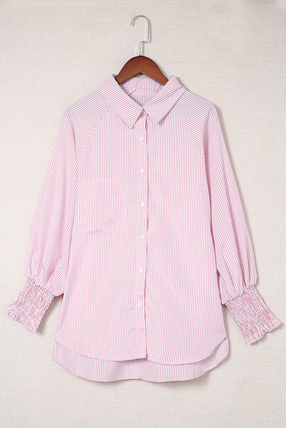 Light Blue Striped Casual Shirred Cuffs Shirt - Eloy Royal