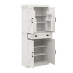 71' Kitchen Pantry Storage Cabinet with 4 Doors(2Doors with Racks),1 Drawer, 2 Adjustable Shelves, Freestanding Cupboard for Kitchen, Dining Room and Living Room-White - Eloy Royal
