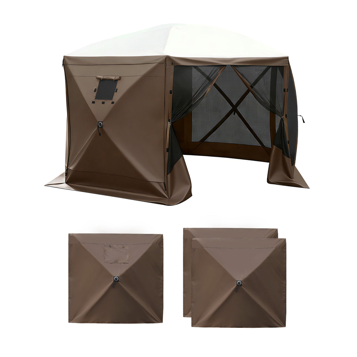 Canopy Sidewalls, 5.67 x 4.85 ft, Canopy Tent Walls with Waterproof and Sunlight Protection Layer, One-Sided Window Design, Fit for Outdoor Event Tents, Vendor Booths (3 Sidewalls Only, Brown)