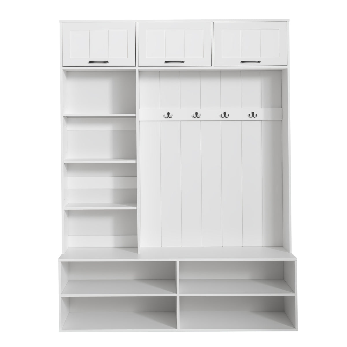 76.9''H Farmhouse Hall Tree with Bench and Shoe Storage, 5-in-1 Entryway Bench with Coat Rack, Modern Entryway Storage Organizer Cabinet with 4 Hooks for Hallway, Entryway, Living Room