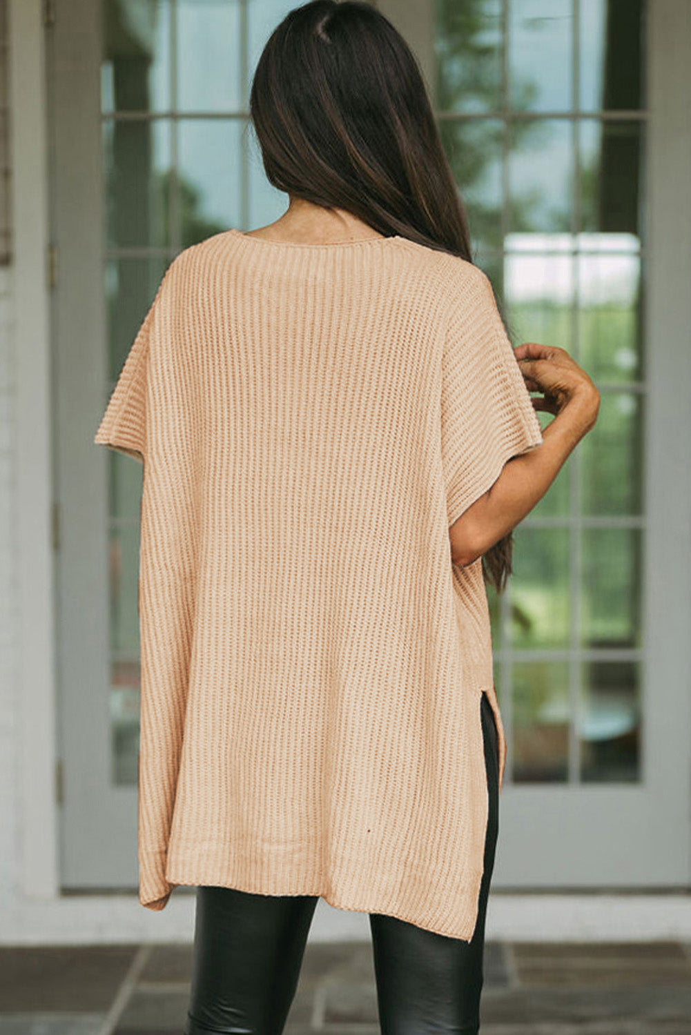 Wholesale Apricot Side Slit Short Sleeve Oversized Sweater - Eloy Royal