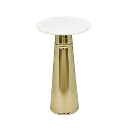 Gold Side Table with White Marble Top Decorative Modern End Table Pedestal Metal Base Accent Table for Living Room 14x14x24'