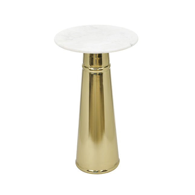 Gold Side Table with White Marble Top Decorative Modern End Table Pedestal Metal Base Accent Table for Living Room 14x14x24'