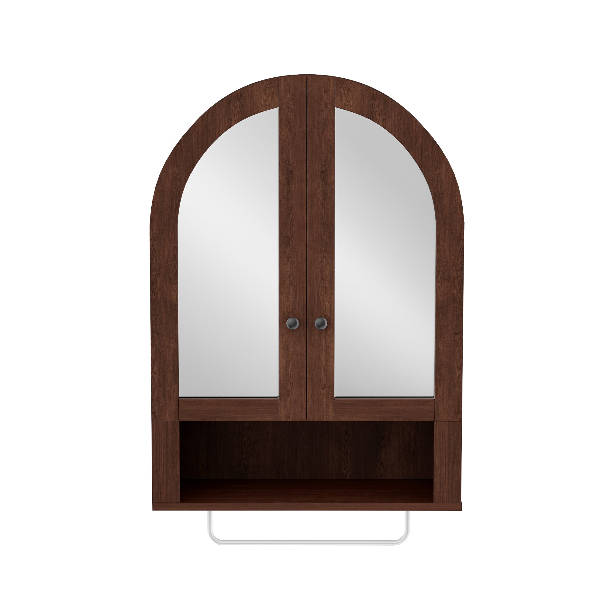 Wall Mounted Arched Cabinet with Mirrored Doors and Adjustable Shelves for Laundry Room, Bathroom, Kitchen