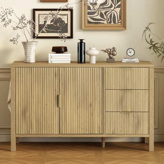 U-Style Modern Wave-Pattern Sideboard with 3 Drawers with Large Storage Buffet Cabinet